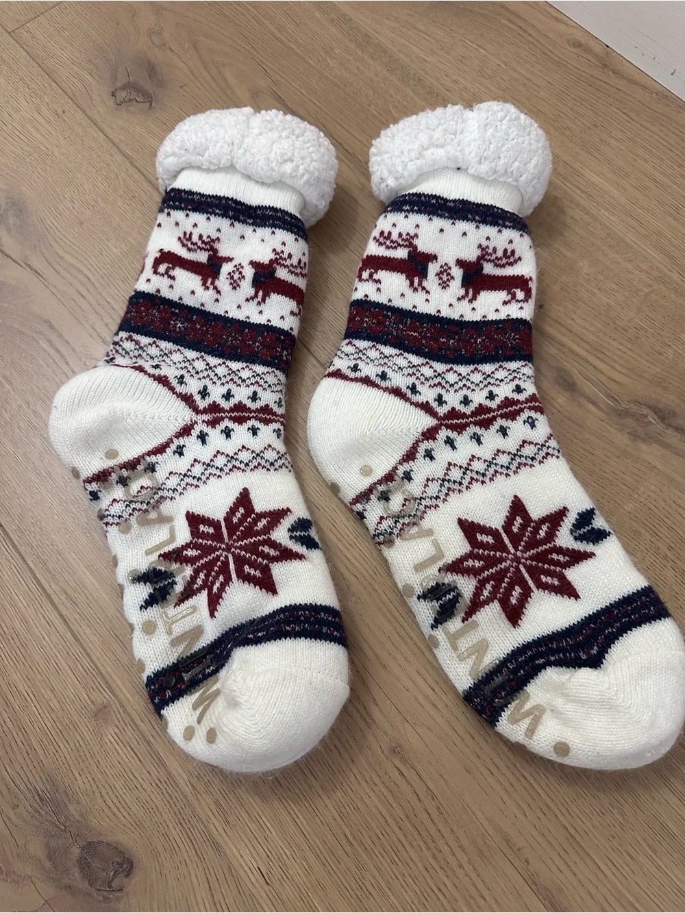 Sherpa Lined Slipper Socks Women Non Slip Winter Cozy Nordic Reindeer Snowflake